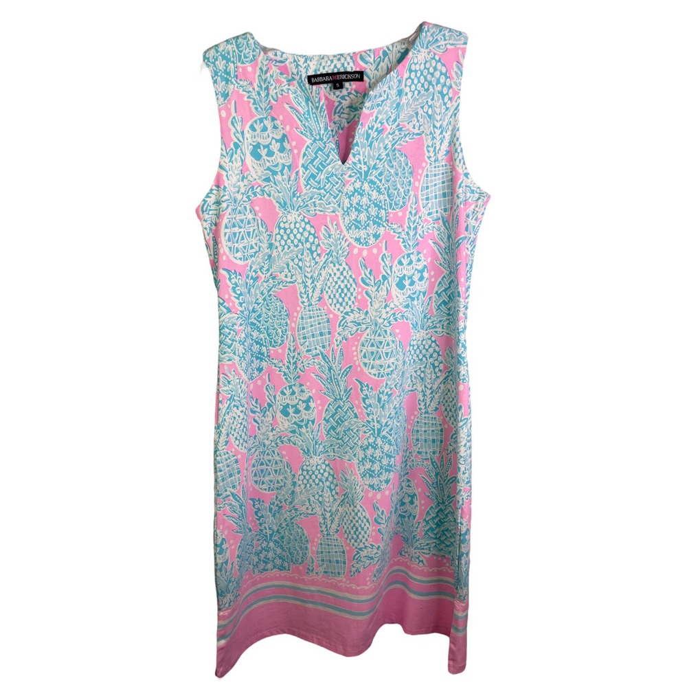 Barbara Erickson Women's Shift Dress Jade‎ Blue Pina Colada Preppy Sleeveless S